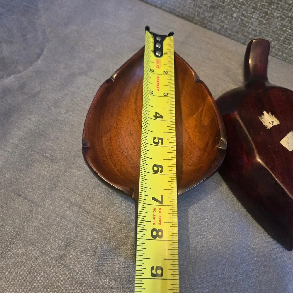 Vintage Hand Carved Mahogany Wood‎ Leaf Dishes Set of 2 Haiti MCM Trinket Trays